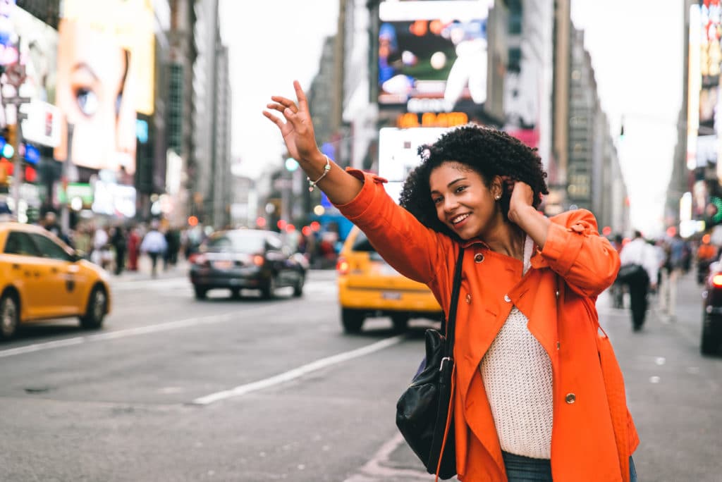 New York businesswoman hailing cab